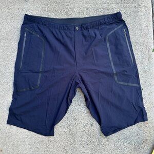 Paskho Mens XXL Tech Travel Shorts Navy Stretch Nylon Zip Pockets